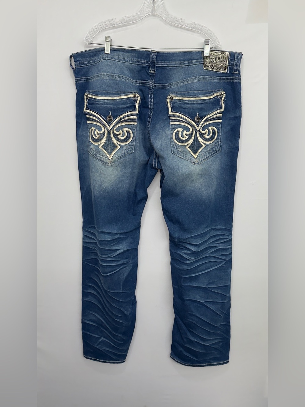 Y2K Affliction Blake Black Premium Distressed Denim Jeans Men 40x32 Embroidered